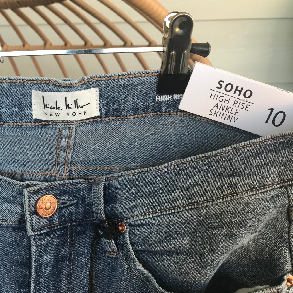 Nicole Miller size 10 SOHO destructed high rise ankle skinny - hard to find